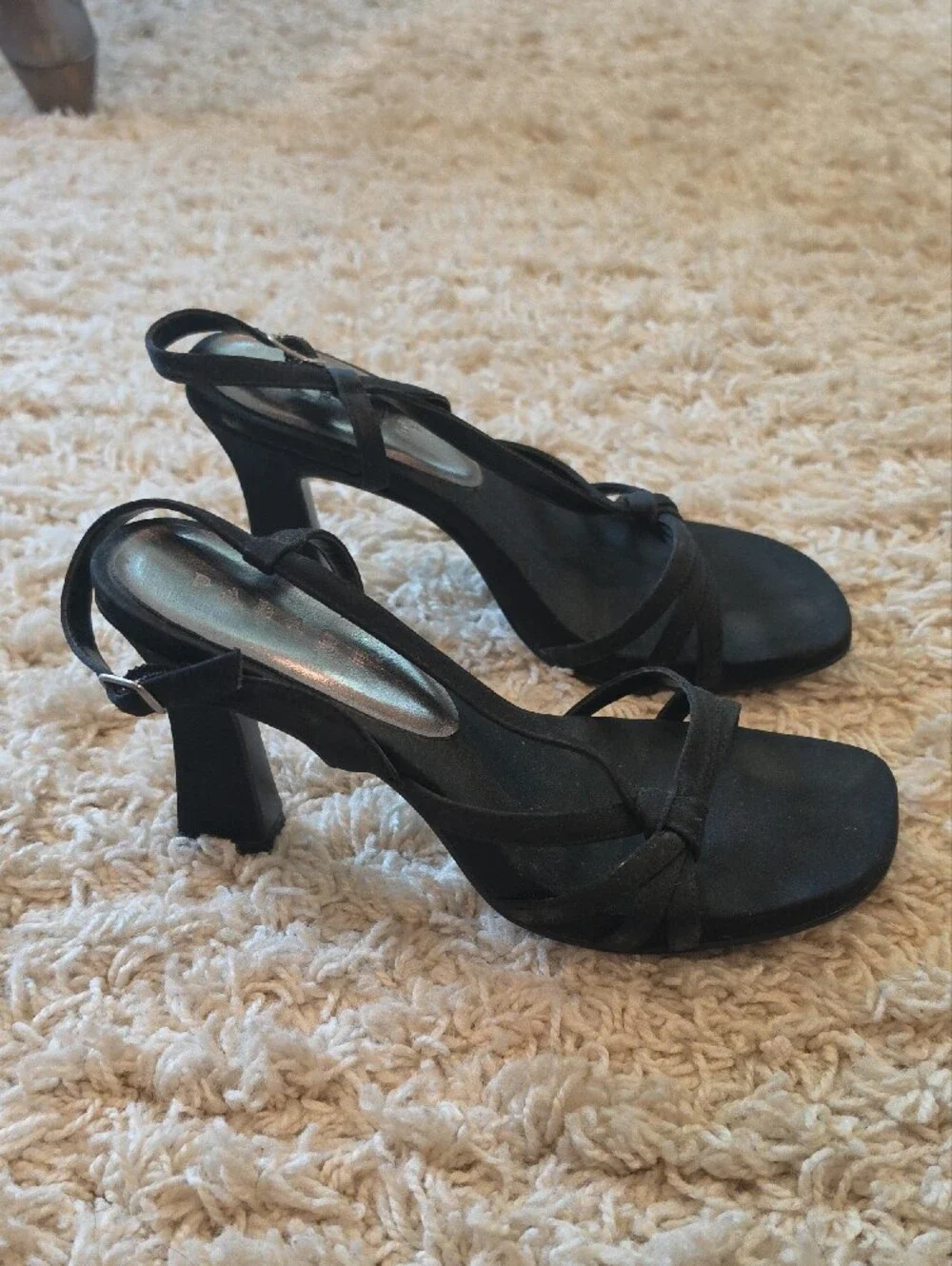 Black Strappy Knot Ankle-Heel Sandals